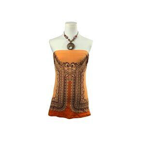Strapless Orange & Brown Dress With Paisley Print